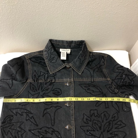 Coldwater Creek Cotton Embroidered Beaded Buttoned Pockets Black Denim Jacket MP - Picture 11 of 13